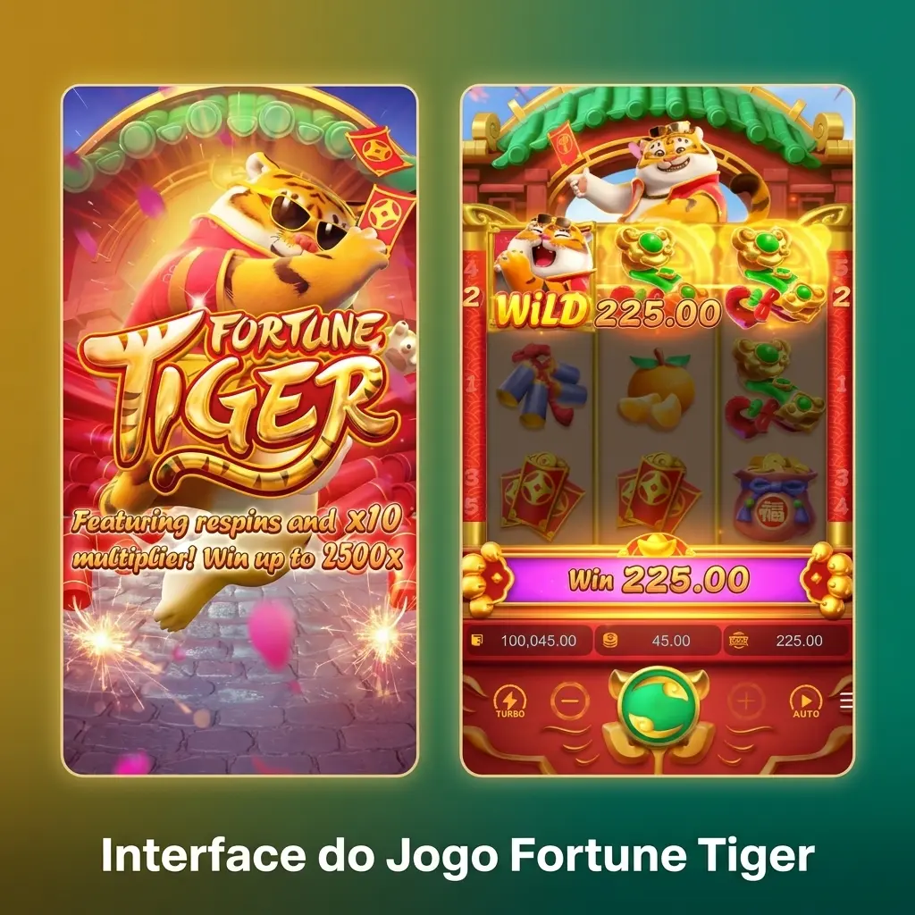 Interface do Fortune Tiger com rolos centralizados, controles de aposta inferiores e paleta vermelho e dourado inspirada na cultura asiática